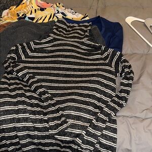 Merona Black and White Striped Knit Turtleneck